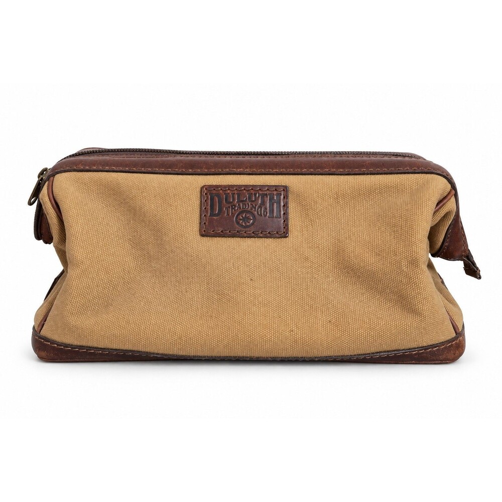 Duluth Trading Co Tan Canvas Leather Trim Dopp Kit Toiletry Travel Bag